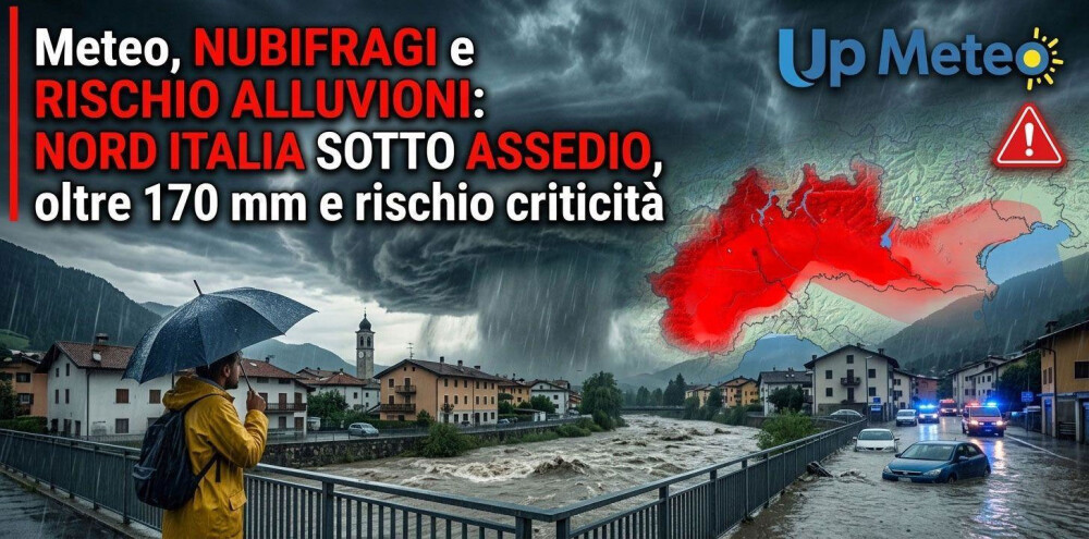 Meteo Nord Italia: nubifragi intensi, oltre 170 mm di pioggia e criticità idrauliche