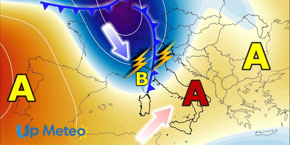 Dopo le notti tropicali e il caldo africano al Sud, una perturbazione porta forti temporali, grandinate e possibili supercelle al Nord, con un deciso calo termico in arrivo.