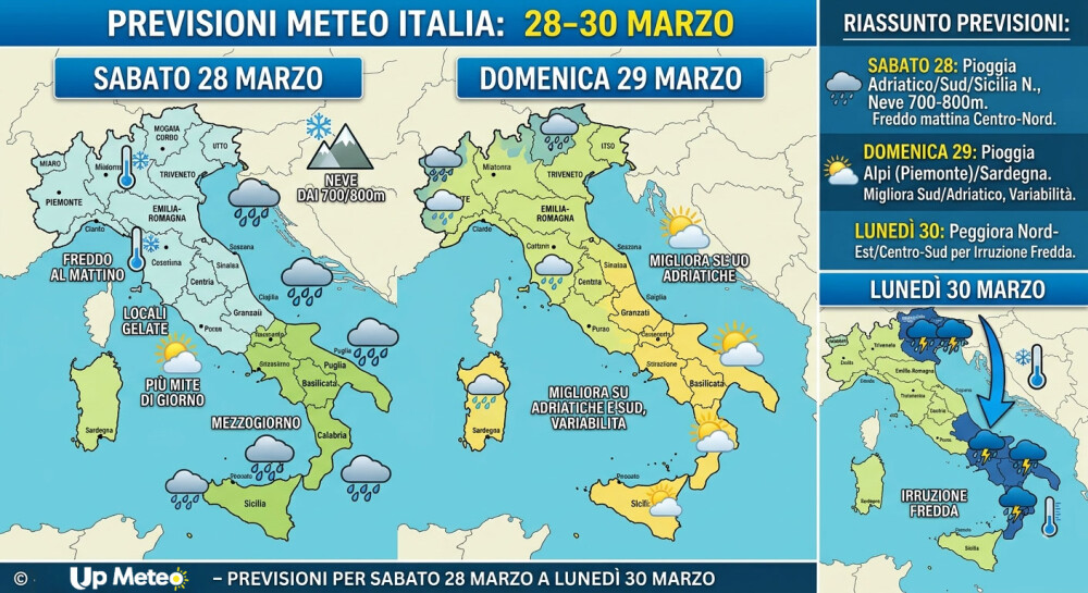 Timido miglioramento nel corso del weekend, poi arriveranno altre incursioni d’aria fredda con maltempo