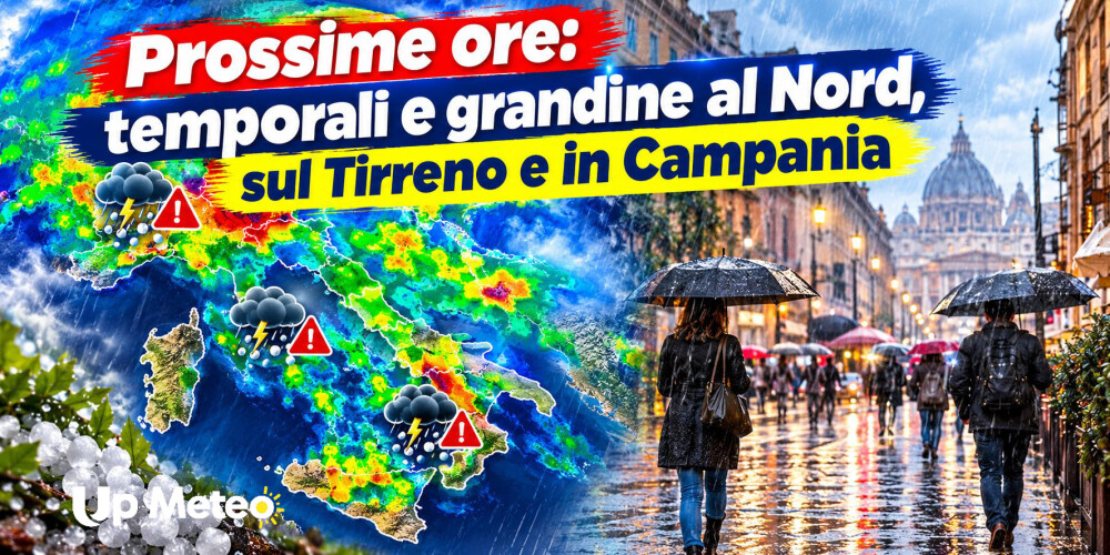 Oggi giovedì 8 ottobre instabilità diffusa sull'Italia, con temporali forti tra Lombardia, Toscana, Lazio e Campania, neve sulle Alpi oltre i 2000 metri e burrasca sull'Appennino