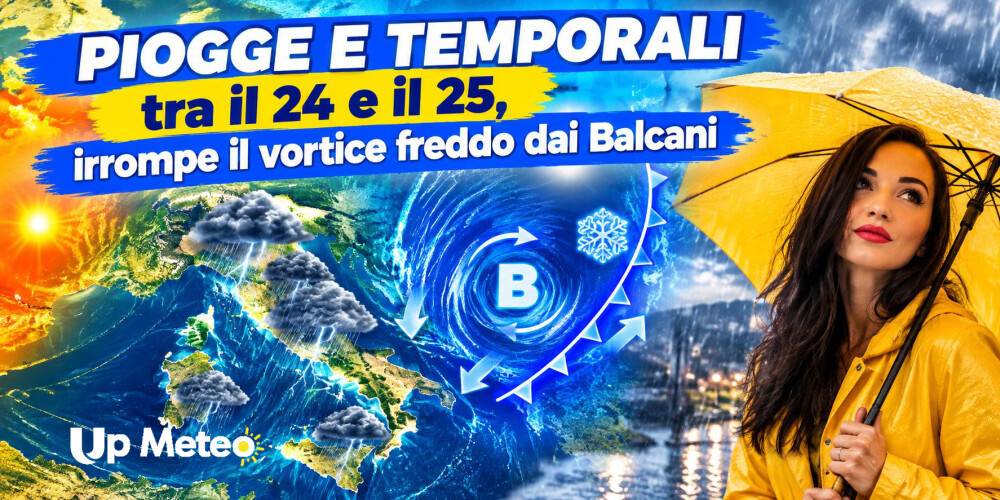 Meteo, il vortice freddo dai Balcani punta l’Italia: piogge e temporali tra il 24 e il 25