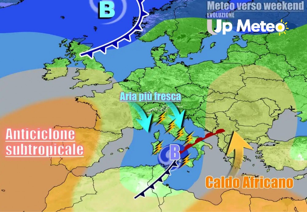 Fase acuta instabile, con vortice depressionario sull’Italia alimentato da impulsi d’aria fresca in quota dal Nord Europa