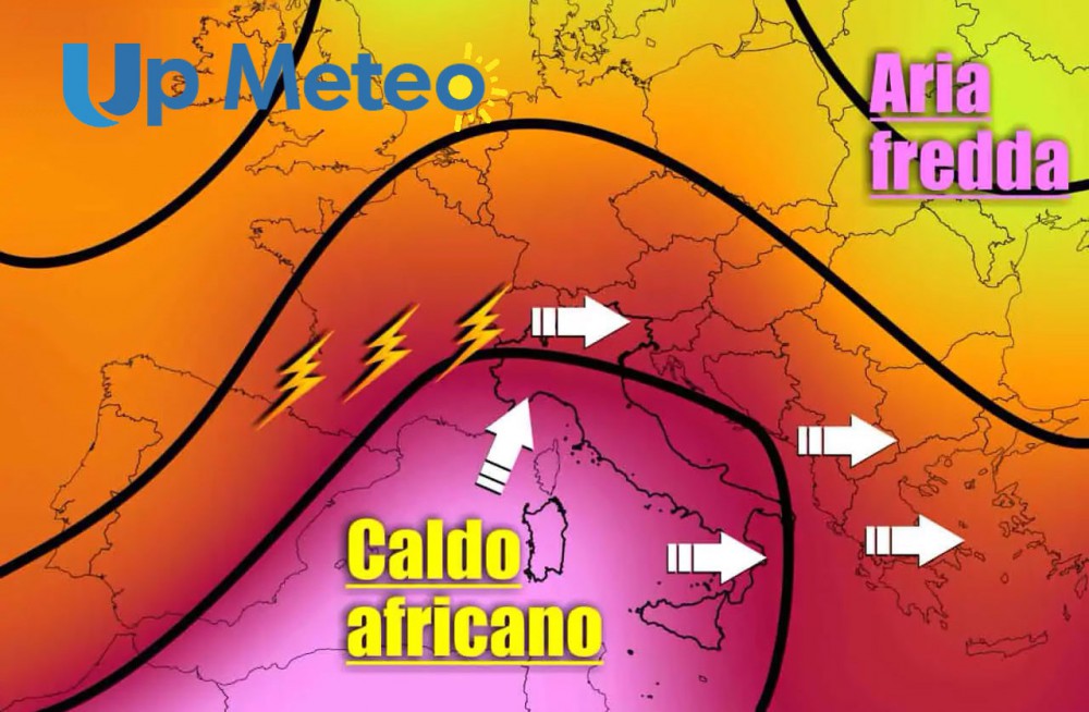 Inizio settimana con l'ex uragano Danielle sull'Europa occidentale e l'anticiclone africano e il caldo anomalo sull'Italia