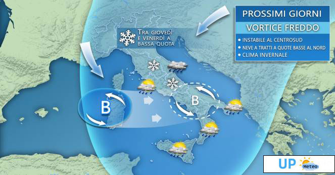 tra giovedi e venerdi vortice freddo con pioggia e neve