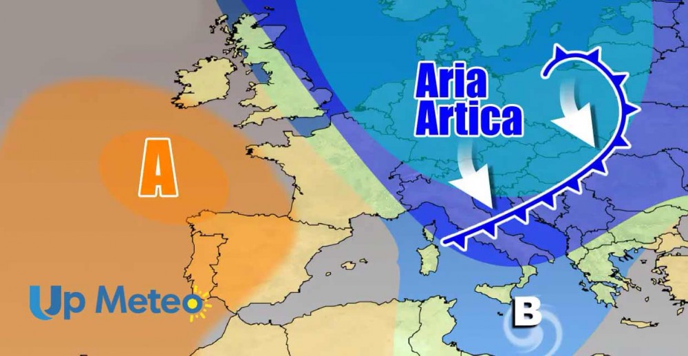 Vortice ciclonico verso il Sud, ma nel weekend irruzione artica con gelate e neve a quote anche collinari