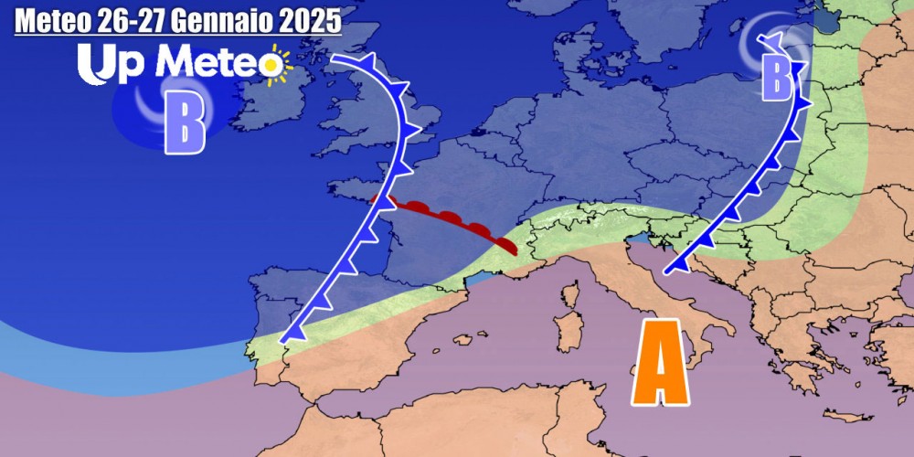 Correnti atlantiche protagoniste, in un contesto ben poco invernale e anche perlopiù asciutto al Centro-Sud