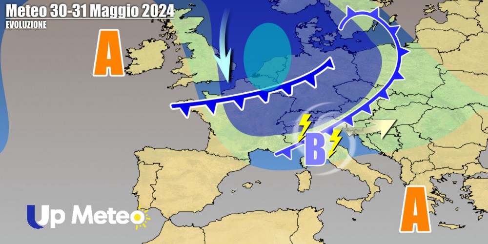 Forte perturbazione atlantica chiuderà Maggio, ulteriori impulsi instabili in arrivo sino all’inizio di Giugno