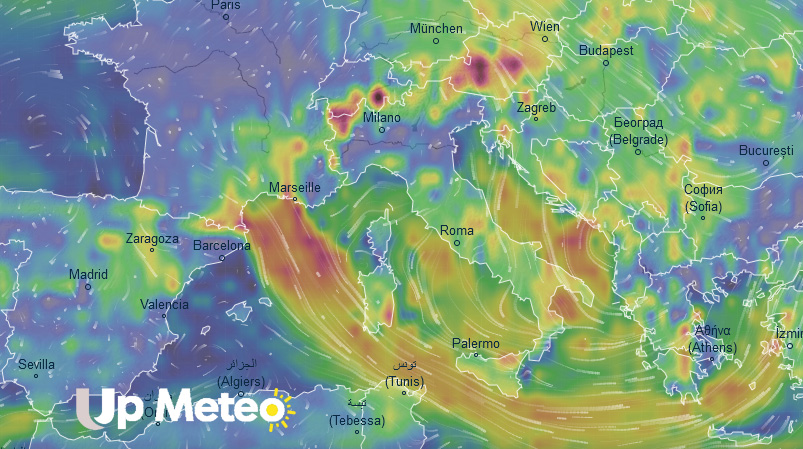 La situazione dei venti odierni.